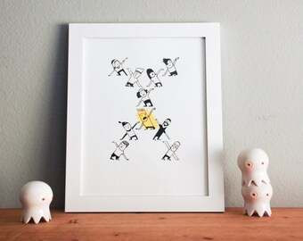 X, Alphabet Print, Original Silk Screen Print, Dancers, Zombie