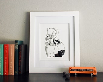 B, Alphabet Print, Original Silk Screen Print, Bear, Scout, Badger