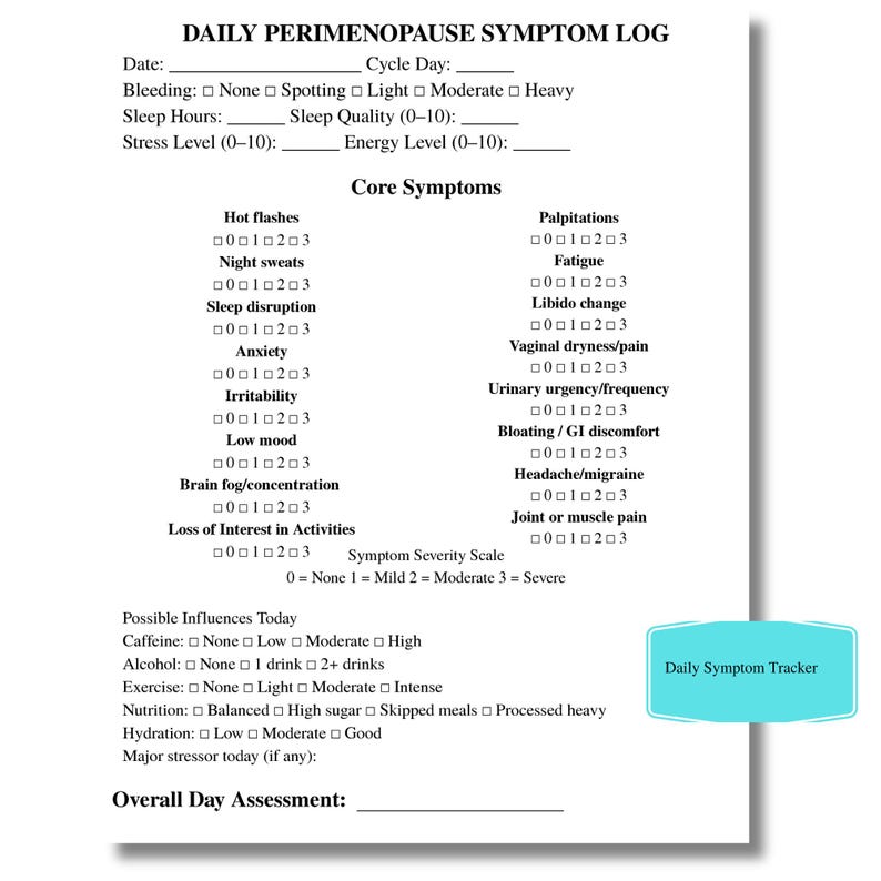 Perimenopause Symptom Tracker Printable | 14 Day Menopause Symptom Log ...