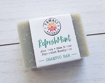 REFRESHMINT | Rosemary Mint & Aloe Shampoo Bar | Shea Peppermint Shampoo, Minty Shampoo, Aloe Vera Shampoo | Zero Waste, SLS Free, Vegan