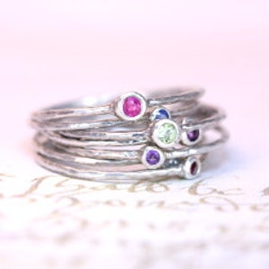 sweet thin stackable sterling silver precious stone bezel set ring