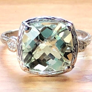 Stunning 14kt. White gold Green Amethyst & diamond ring, also available in purple amethyst , Peridot, and Lemon Quartz