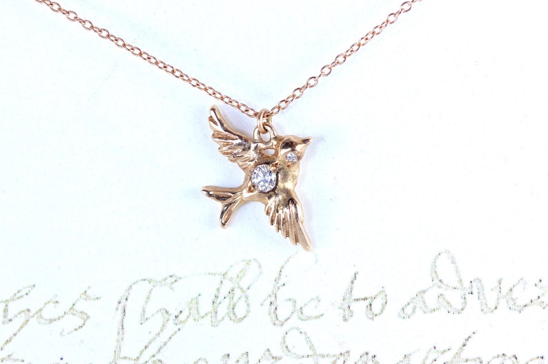 Itsy bitsy 14kt. Rose gold little diamond birdie! 