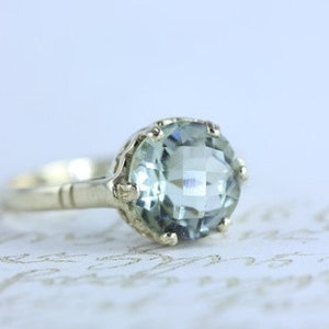 Edwardian inspired 14kt yellow gold ring green amethyst ring