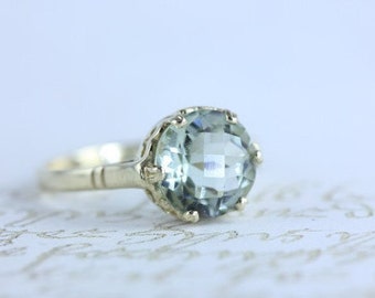 Edwardian inspired 14kt yellow gold ring green amethyst ring