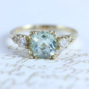 Gorgeous 14 Kt. Green Amythest & Diamond  Edwardian style ring