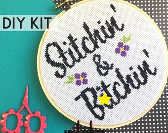 Stitchin' & Bitchin' Counted Cross Stitch DIY KIT Intermediate