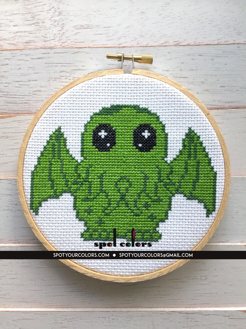 Cute Cthulhu Counted Cross Stitch Pattern DIGITAL Download Intermediate image 3