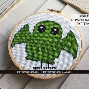 Cute Cthulhu Counted Cross Stitch Pattern DIGITAL Download Intermediate image 1