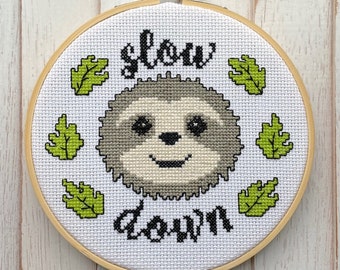 Slow Down Sloth Cross Stitch Pattern DOWNLOAD