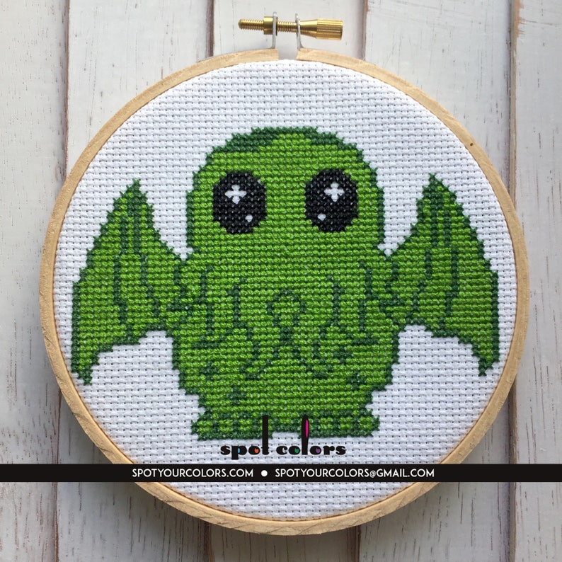 Cute Cthulhu Counted Cross Stitch Pattern DIGITAL Download Intermediate image 2