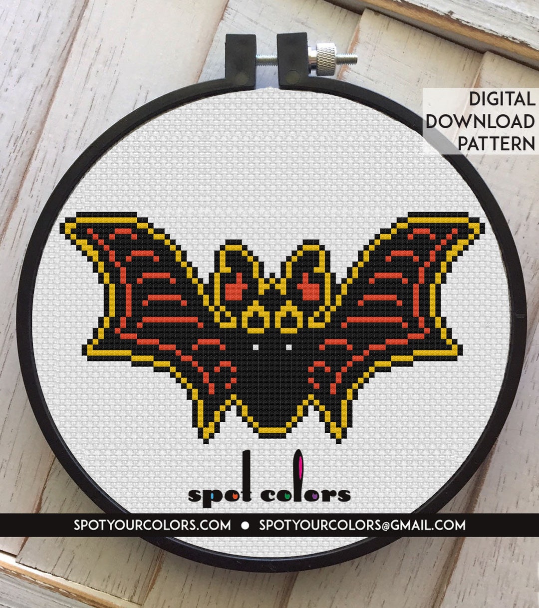 Vintage Halloween Bat Counted Cross Stitch Pattern Download ...