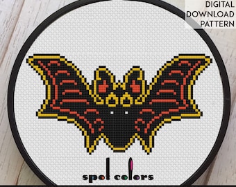 Vintage Halloween Bat Counted Cross Stitch Pattern Download Intermediate