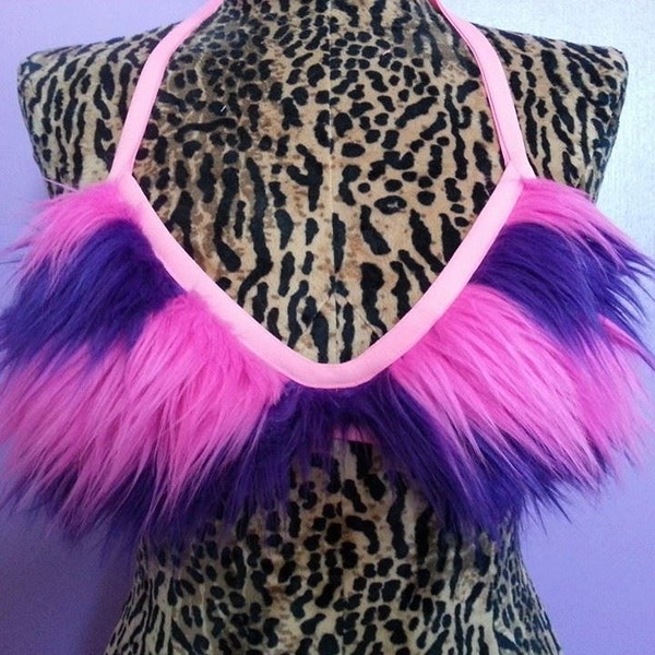 Cheshire Cat fur bikini top -- rave outfit burning man festival edc fur