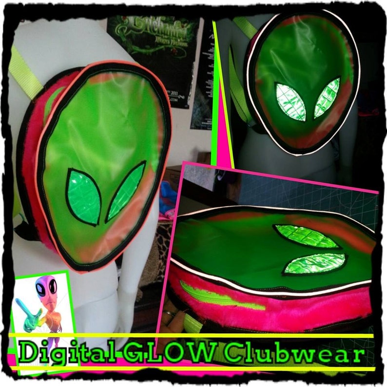 Rainbow Reflective Alien UV Vinyl backpack bag . rave festival burning man