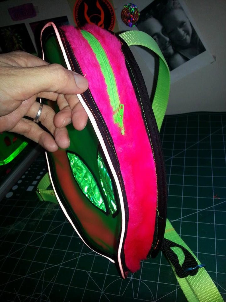 Rainbow Reflective Alien UV Vinyl backpack bag . rave festival burning man