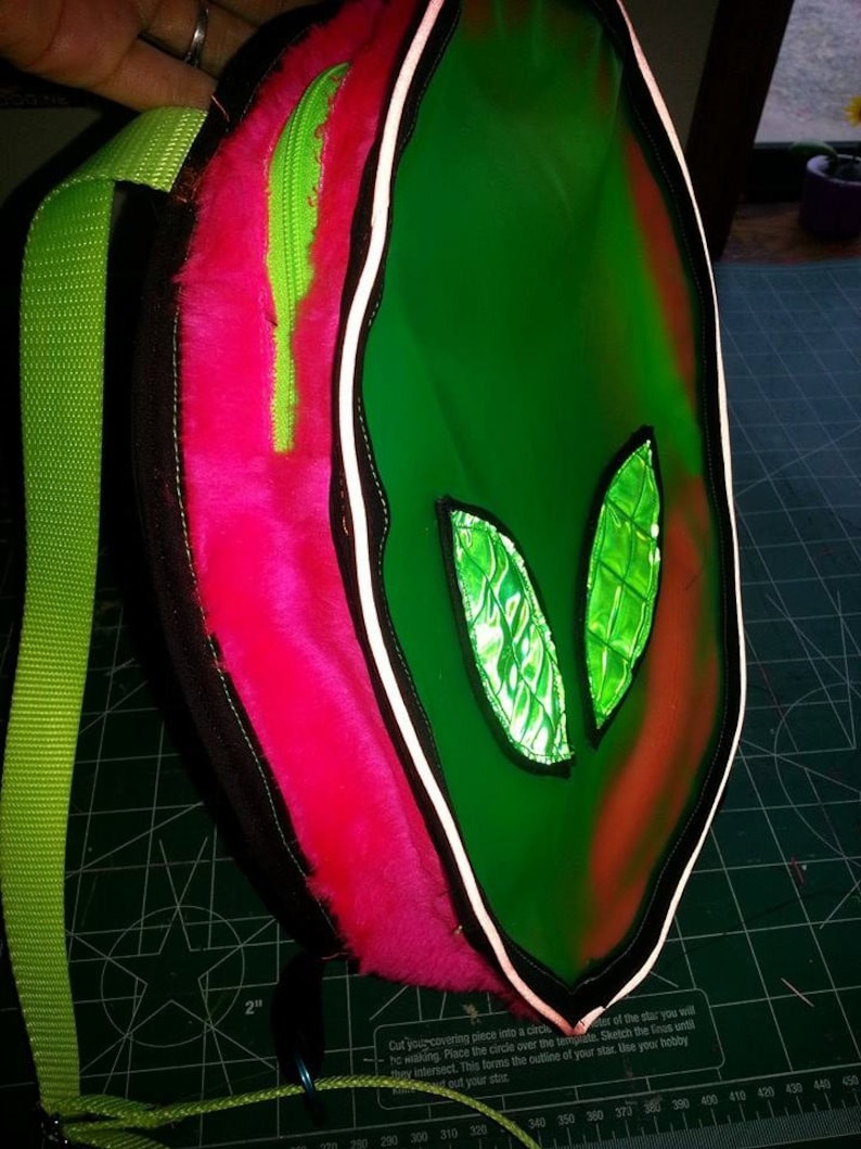 Rainbow Reflective Alien UV Vinyl backpack bag . rave festival burning man