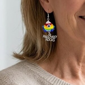 Handcrafted Rainbow Pride Fish Earrings | Sterling Silver | Recovery Rocks Gift