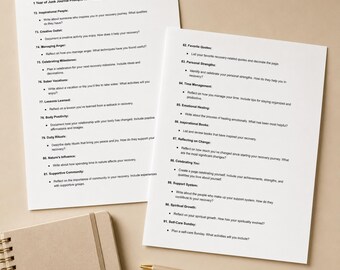 Diário de Recuperação em 12 Passos com Sugestões, Diário de Recortes Imprimível para 1 Ano, PDF de Reflexão sobre Sobriedade