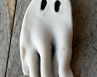 Porcelain Ghost Brooch | Skull Pin | One of a Kind Art Pin| Gothic Lapel Pin | Punk Rock Accessory | Edgy Jacket Pin