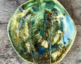 Hand Painted Pressed Fern Dish