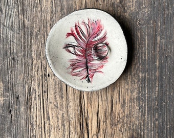 Hand Painted Red Feather Ceramic Dish