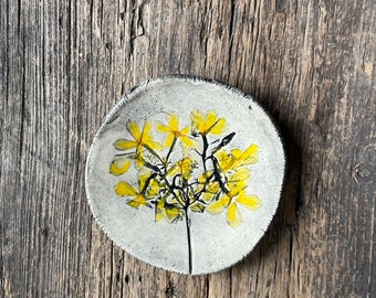 Hand Painted Pressed Yellow Phlox Flower Dish