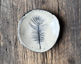 Hand Painted Black Feather Ceramic Dish