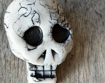 Porcelain Skull Brooch | Skull Pin | One of a Kind Art Pin| Gothic Lapel Pin | Punk Rock Accessory | Edgy Jacket Pin