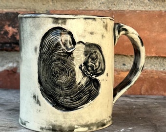 Black and White Scots Pine Tree Print Hand Built Mug