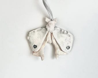 Little Grey Hearts Porcelain Moth Ornament