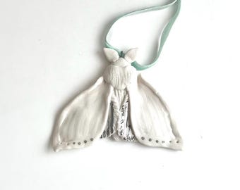 White with Silver Accents Porcelain Moth Ornament