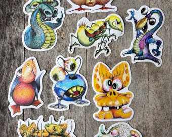 Germaschnickle Monster Vinyl Stickers Entire Collection All Nine Stickers
