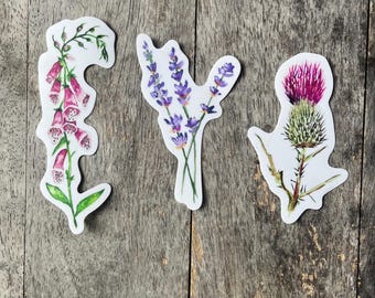 Set of Three Hand Painted Flower Vinyl Stickers
