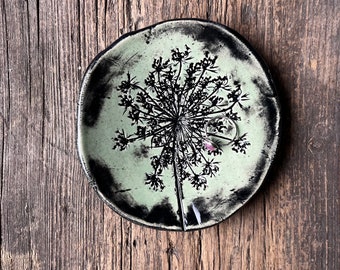 Soft Aqua Hand Painted Pressed Queen Annes Lace Dish