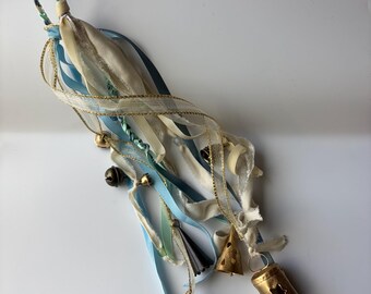 Blue and Gold Blessing Bells ~ | Protective Door Hanger | Pagan Home Decor | Protection Bells | Witchy House Blessing Gift | Angel Bells