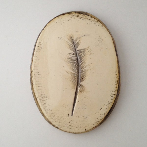 Amber Grey and Cream Feather Tile Wall Art (no 385)