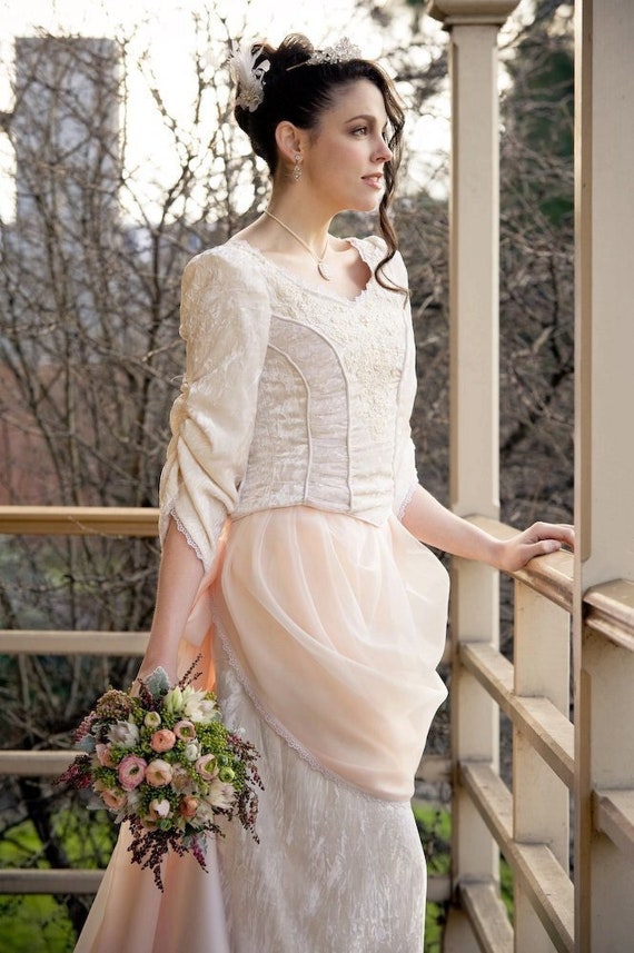 Victorian Romantic Beaded Blush Wedding Dress - Etsy