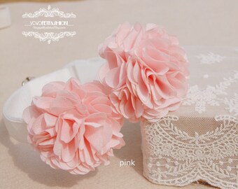 pink flower with panne velvet dog collar,wedding dog collar.Birthday dog collar.dog wedding collar.flower dog collar. Girl dog collar.