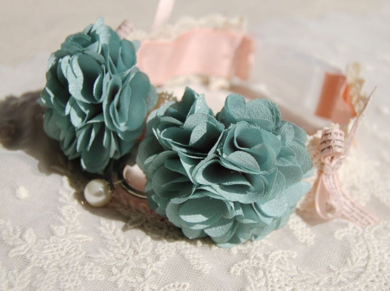 Vintage blue flowers collar for your lovely dog, pet fashion. handmade wedding dog collar,cute dog wedding collar.Birthday gift for dog image 5