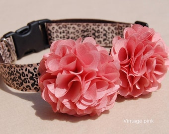 Modern leopard dog collar.beautiful pink flowers dog collar. Pet collar, dog wedding collar.girl dog collar.Pet Birthday gift