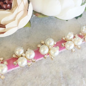 Modern cat collar,wedding tiny dog collar.party dog collar.bright pink velvet with pearl small dog collar.cat gift, Pet Birthday gift
