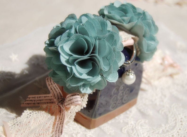 Vintage blue flowers collar for your lovely dog, pet fashion. handmade wedding dog collar,cute dog wedding collar.Birthday gift for dog image 1