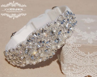 Luxury Dog collar.off white panne velvet with silver rhinestone dog collar,wedding dog collar.party dog collar. Pet Birthday gift.dog collar