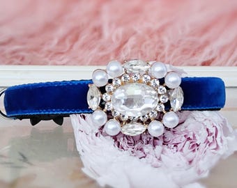 Royal blue cat collar.breakaway small dog collar!Perfect gift for dog,royal blue velvet puppy collar.Wedding cat collar.wedding dog collar