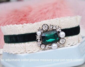 No adjustable cat collar, Luxury  lace Cat collar,dark green velvet cat collar,cute puppy collar.Tea cup dog collar.tiny dog collar,cat gift