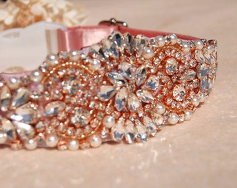 Luxury Beautiful rose gold rhinestone dog collar,wedding dog collar.party dog collar. Pet Birthday gift.dog wedding collar.modren dog collar