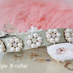Matcha green wedding dog collar!Perfect gift for dog.Modern light olive green dog collar.wedding dog collar.pearl flower dog wedding collar