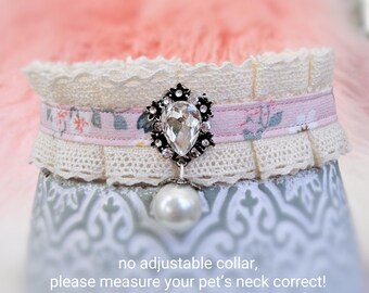 Lace no adjustable Cat collar,handmade pink wedding cat collar,tiny dog collar,puppy collar.Teacup dog collar.dog wedding collar.cat gift