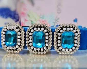 Luxury blue dog collar.party dog collar.Blue rhinestone dog collar,modren blue velvet dog collar.birthday dog gift.Luxury wedding dog collar